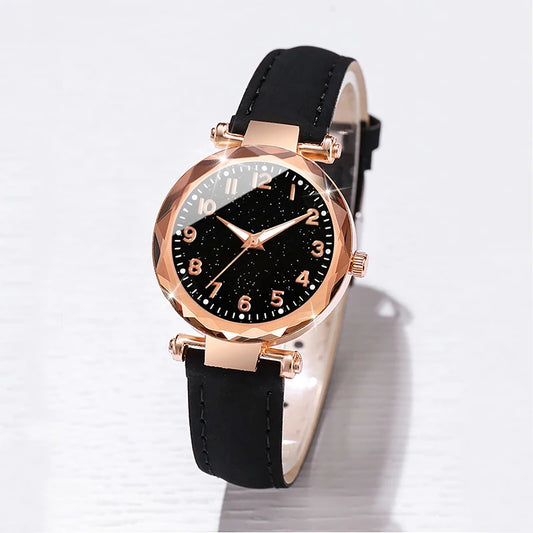 5 Piece Elegantly Crafted Timepiece with Leather Band & Complementary Bracelet set