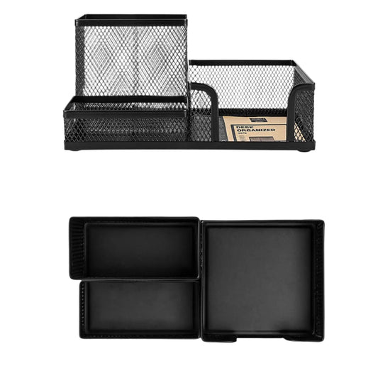 Noir Metal Desk Organizer with Dedicated Pen Caddy