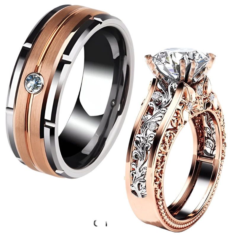 Eternity's Embrace Crystal & Stainless Steel Couple Ring Set