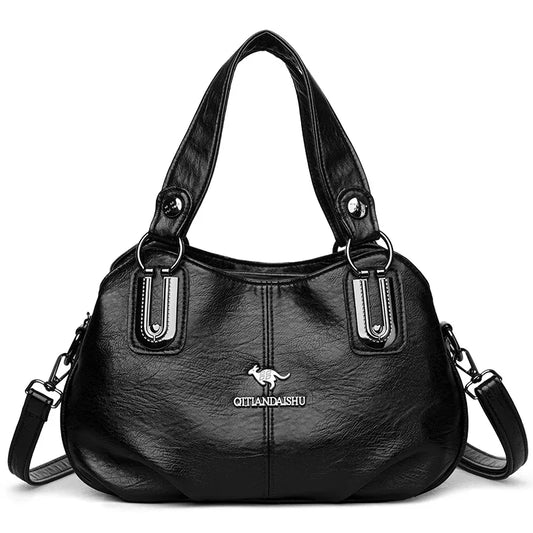 Luxurious Tri-Compartment Leather Handbag