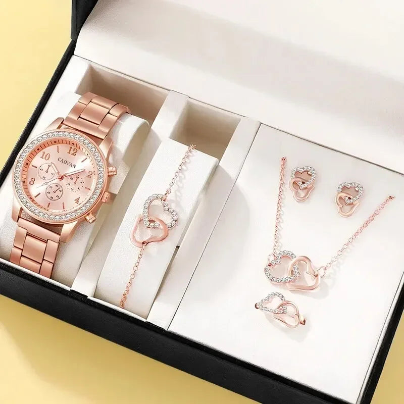 Luxury Set Watch, Ring, Necklace, Earring, and Bracelet