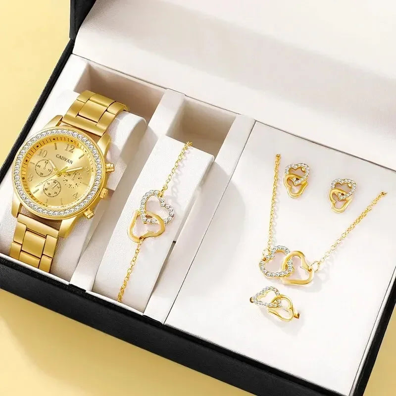 Luxury Set Watch, Ring, Necklace, Earring, and Bracelet